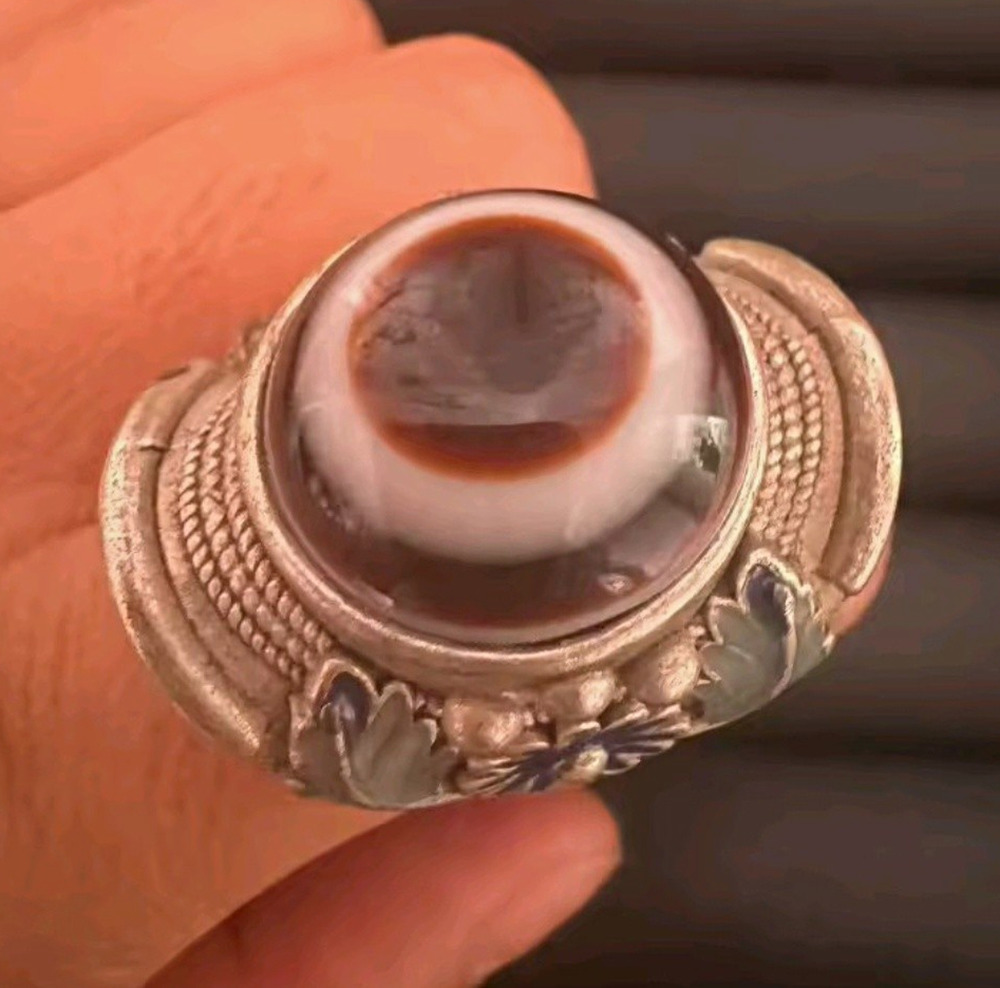 Nwot Silvertone Agate Evil Eye Bezel Cocktail Ring Adjustable